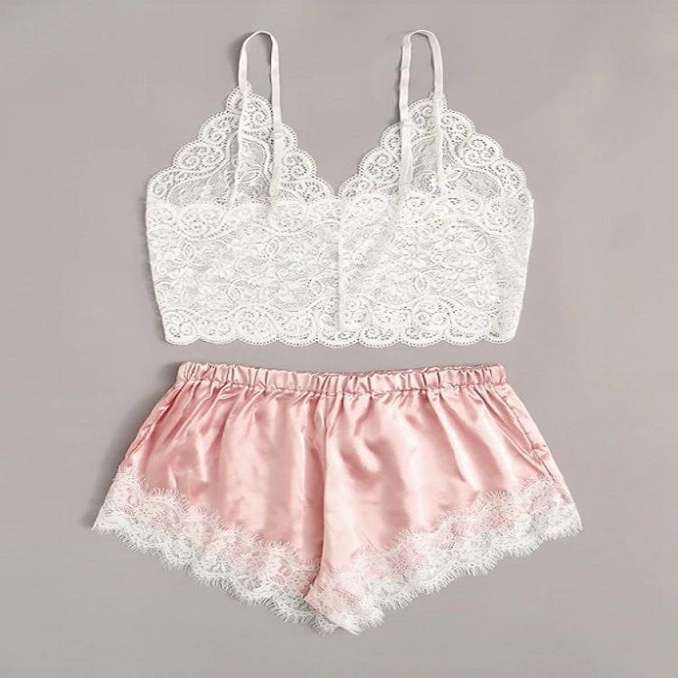 Lace Two-Piece Set with Comfortable Cami and Shorts