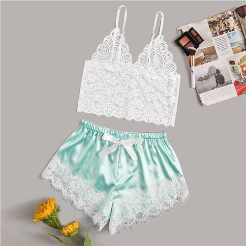 Lace Two-Piece Set with Comfortable Cami and Shorts