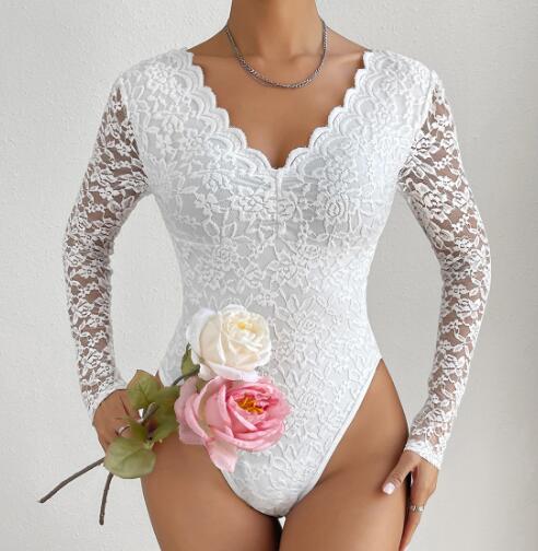 Lace Bodysuit with Cutout Design and Sexy Tie Details