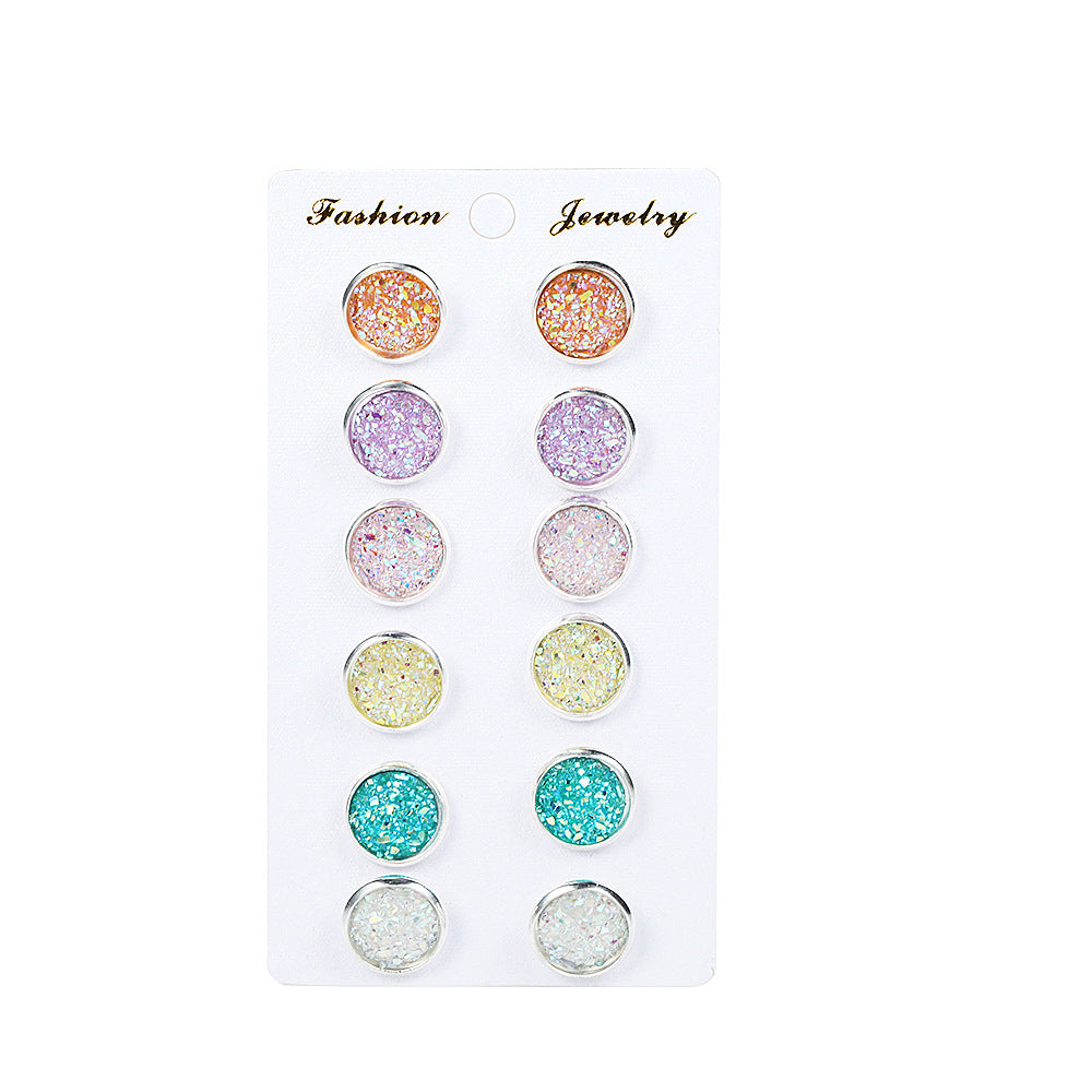 Colorful Round Stud Earrings Set of 6 Pairs for Women