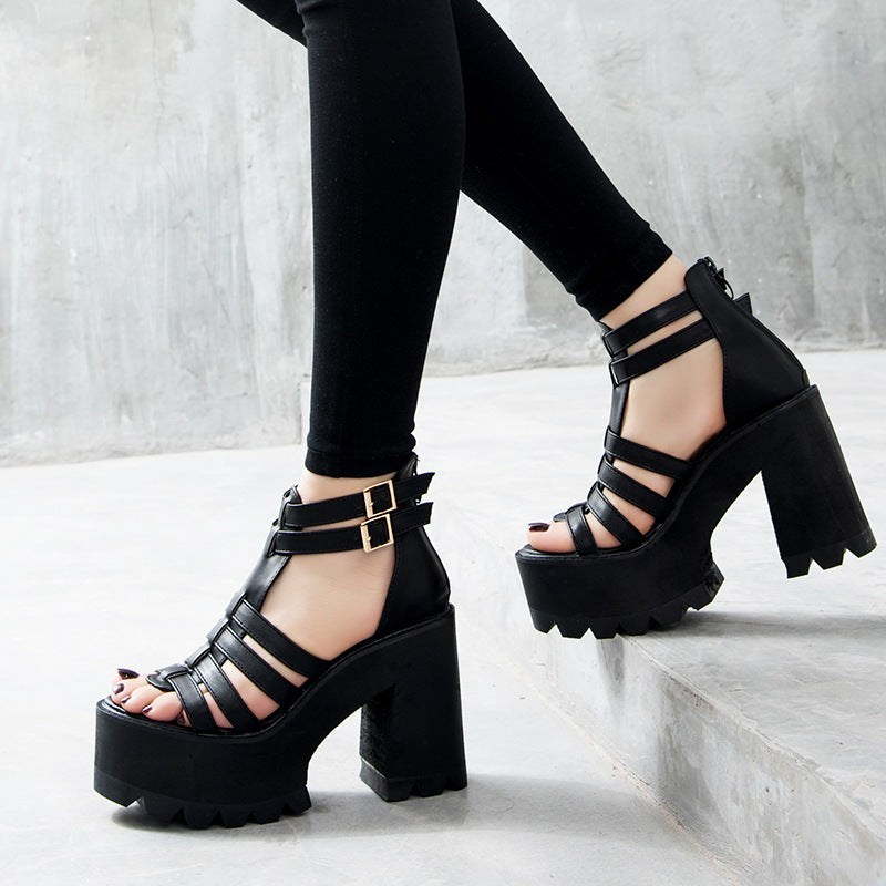 Strappy High Heels with Chunky Heel for Women