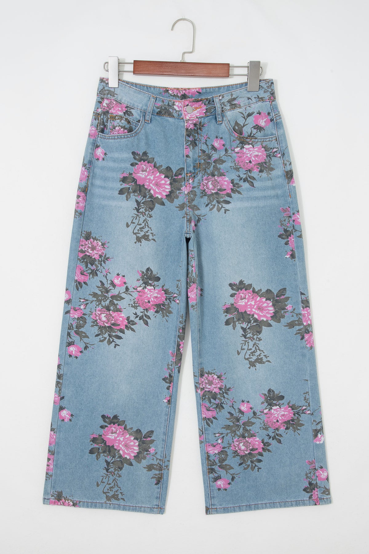 Sky Blue Garden Floral Print Bootcut Jeans