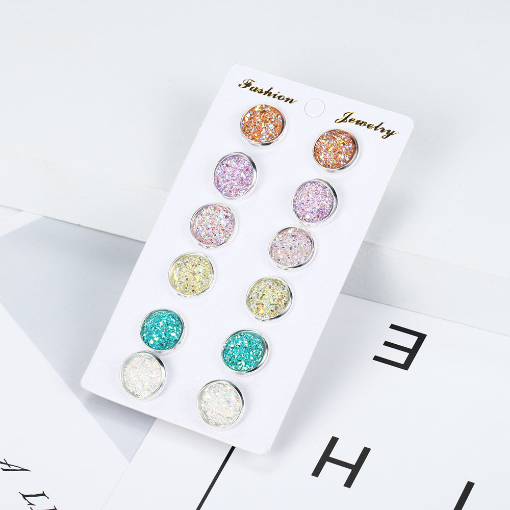 Colorful Round Stud Earrings Set of 6 Pairs for Women