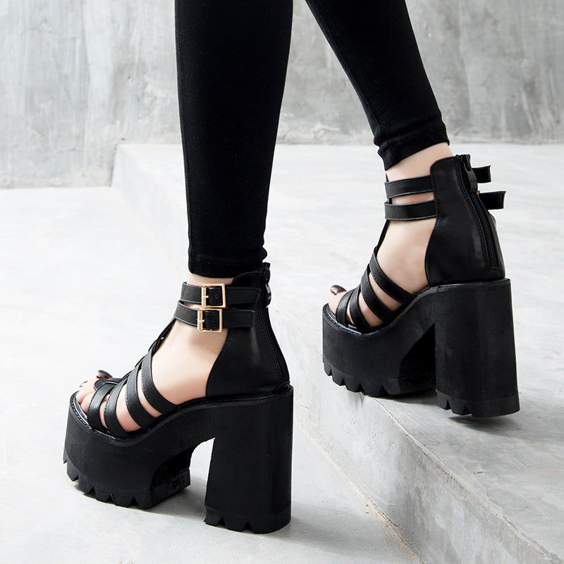 Strappy High Heels with Chunky Heel for Women