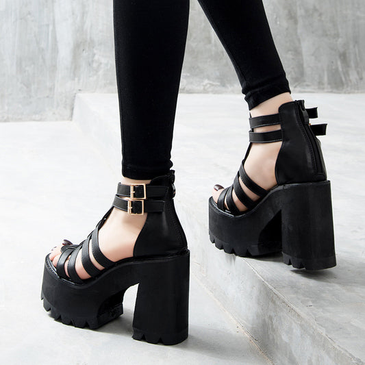 Strappy High Heels with Chunky Heel for Women