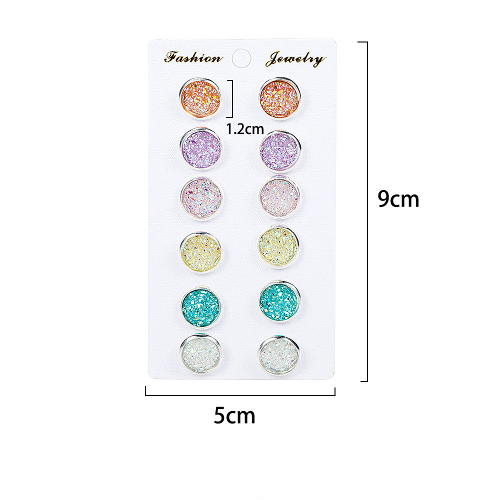 Colorful Round Stud Earrings Set of 6 Pairs for Women