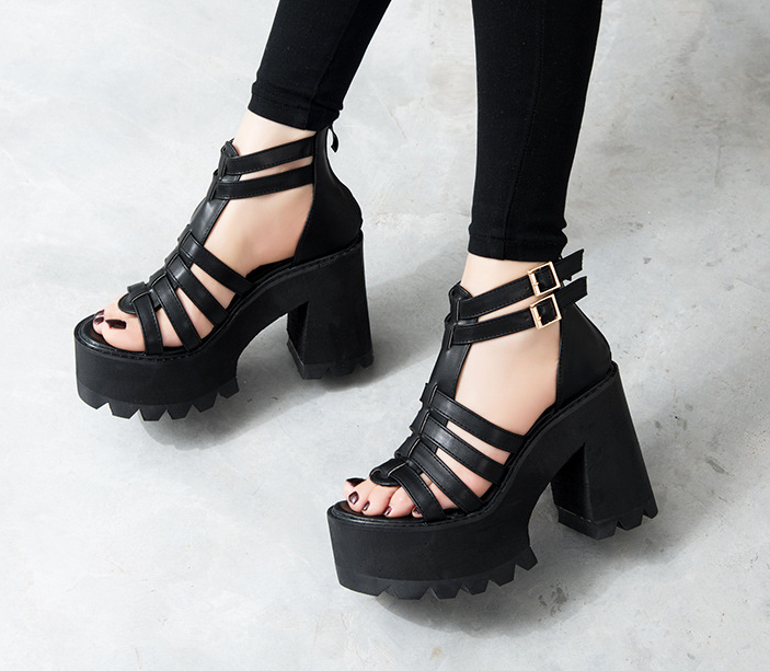 Strappy High Heels with Chunky Heel for Women