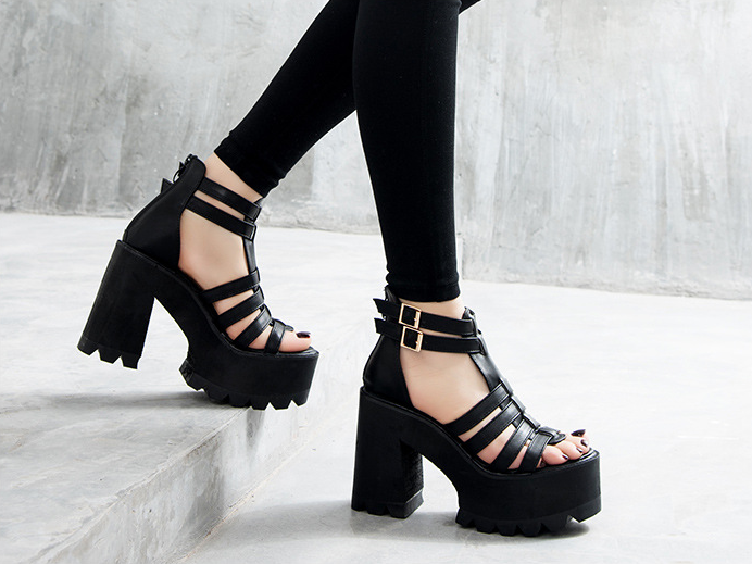 Strappy High Heels with Chunky Heel for Women