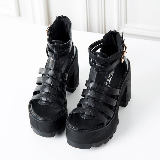 Strappy High Heels with Chunky Heel for Women