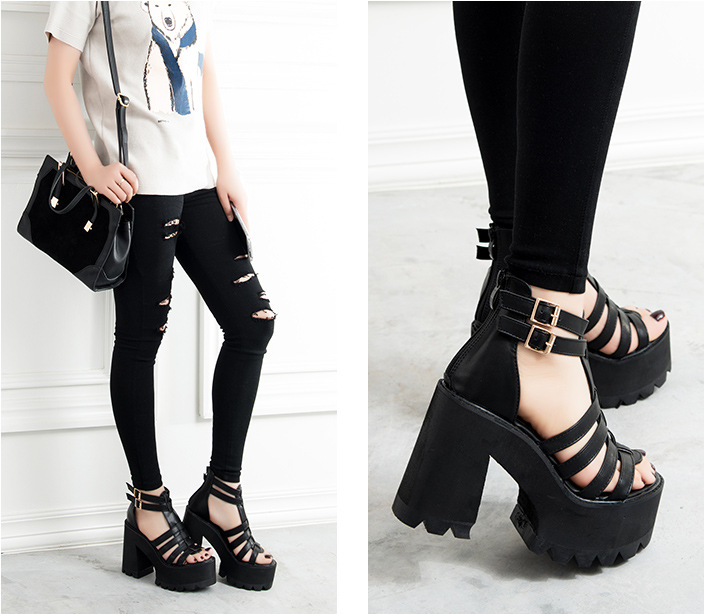 Strappy High Heels with Chunky Heel for Women