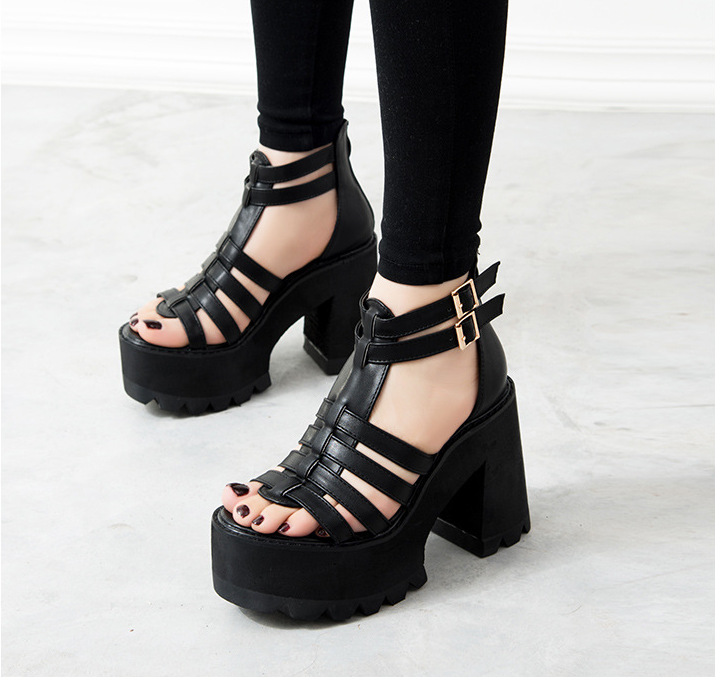 Strappy High Heels with Chunky Heel for Women