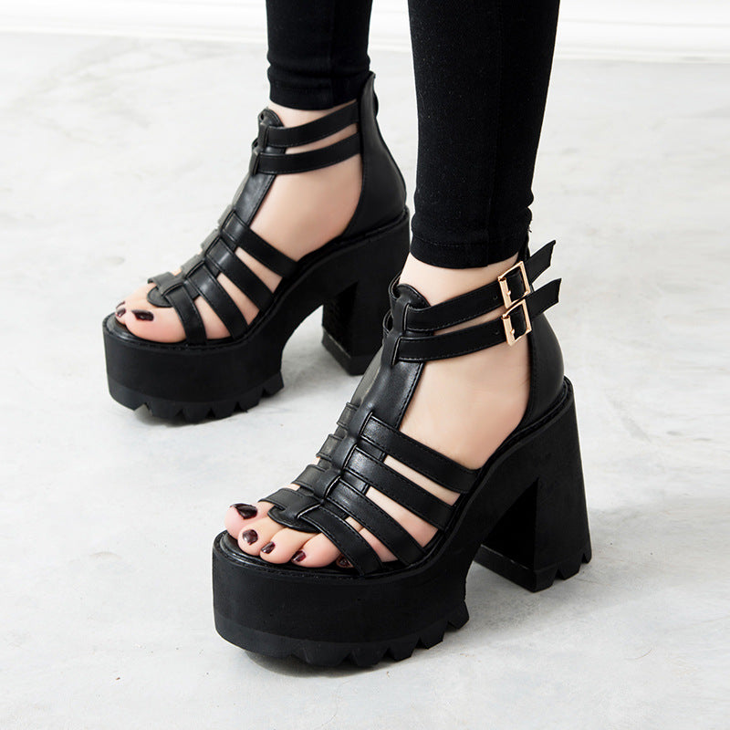 Strappy High Heels with Chunky Heel for Women