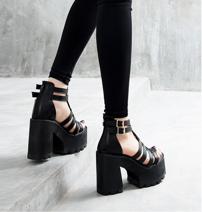 Strappy High Heels with Chunky Heel for Women