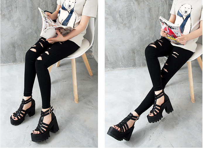 Strappy High Heels with Chunky Heel for Women