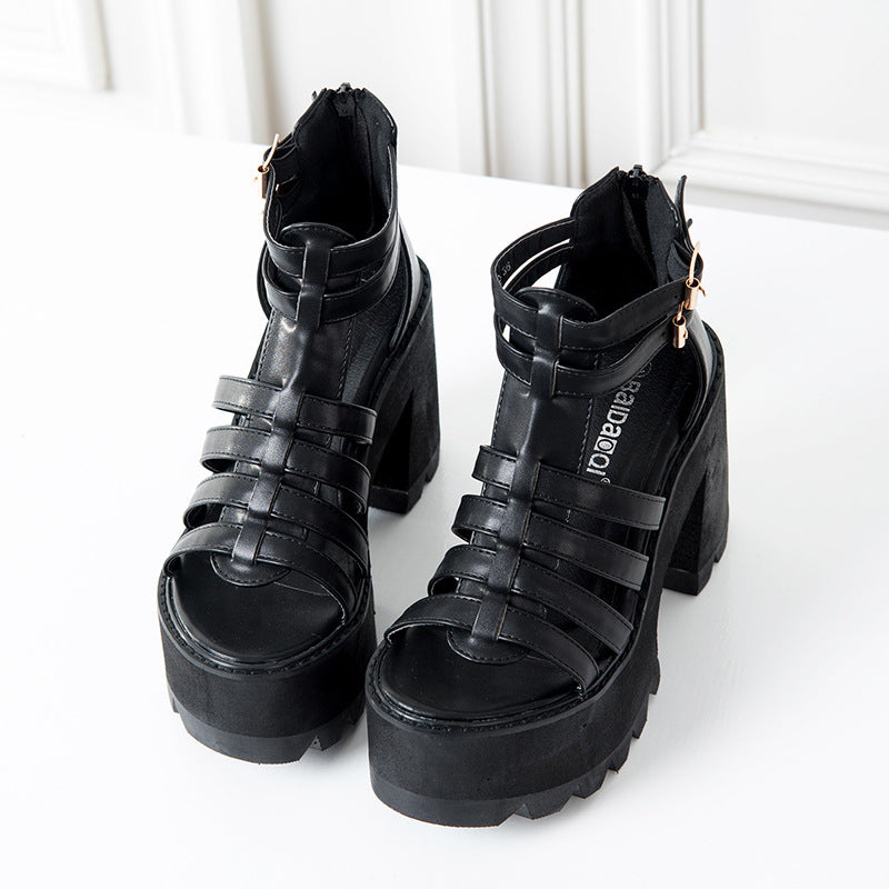 Strappy High Heels with Chunky Heel for Women